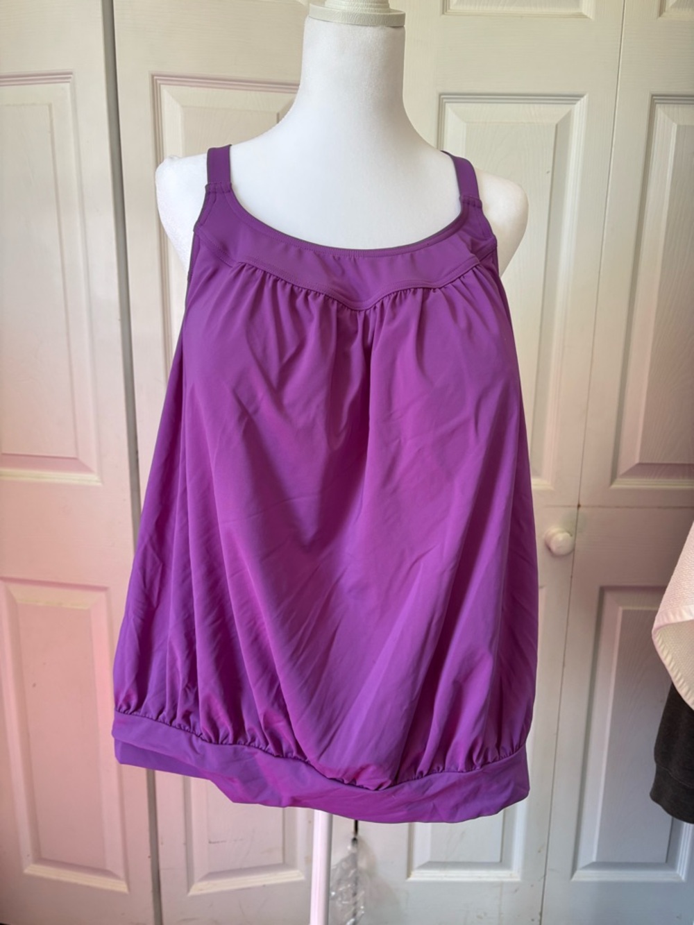 Lands' End Vivid Purple Swim Tank with Gathered Hem